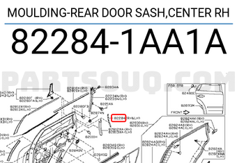 Nissan 822841AA1A MOULDING-REAR DOOR SASH,CENTER RH