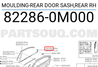 Nissan 822860M000 MOULDING-REAR DOOR SASH,REAR RH
