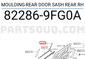 Nissan 822869FG0A MOULDING-REAR DOOR SASH REAR RH