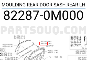 Nissan 822870M000 MOULDING-REAR DOOR SASH,REAR LH