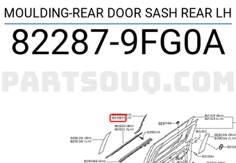 Nissan 822879FG0A MOULDING-REAR DOOR SASH REAR LH
