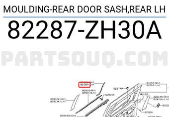 Nissan 82287ZH30A MOULDING-REAR DOOR SASH,REAR LH