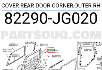 Nissan 82290JG020 COVER-REAR DOOR CORNER,OUTER RH
