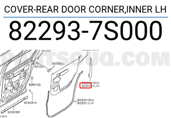 Nissan 822937S000 COVER-REAR DOOR CORNER,INNER LH