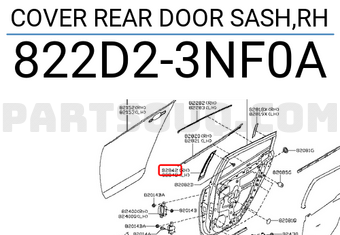 Nissan 822D23NF0A COVER REAR DOOR SASH,RH