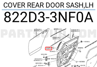 Nissan 822D33NF0A COVER REAR DOOR SASH,LH