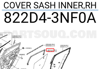 Nissan 822D43NF0A COVER SASH INNER,RH