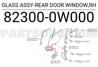 Nissan 823000W000 GLASS ASSY-REAR DOOR WINDOW,RH