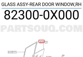 Nissan 823000X000 GLASS ASSY-REAR DOOR WINDOW,RH