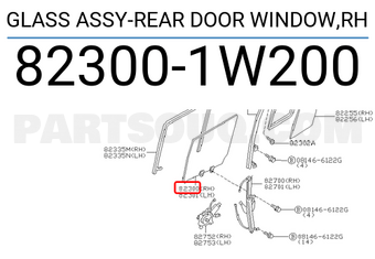 Nissan 823001W200 GLASS ASSY-REAR DOOR WINDOW,RH
