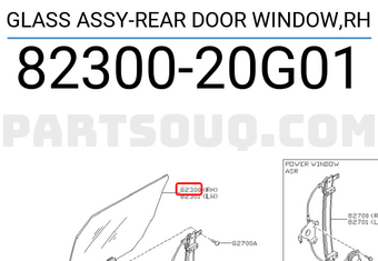 Nissan 8230020G01 GLASS ASSY-REAR DOOR WINDOW,RH