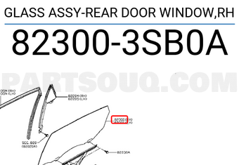 Nissan 823003SB0A GLASS ASSY-REAR DOOR WINDOW,RH