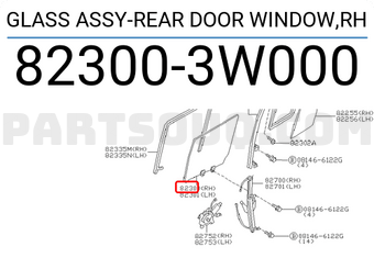 Nissan 823003W000 GLASS ASSY-REAR DOOR WINDOW,RH
