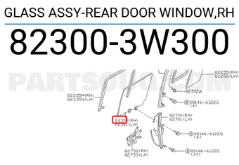 Nissan 823003W300 GLASS ASSY-REAR DOOR WINDOW,RH