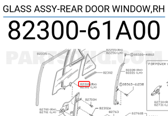 Nissan 8230061A00 GLASS ASSY-REAR DOOR WINDOW,RH