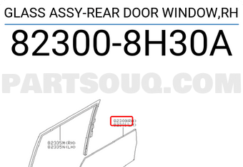 Nissan 823008H30A GLASS ASSY-REAR DOOR WINDOW,RH