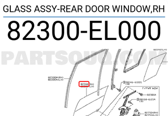 Nissan 82300EL000 GLASS ASSY-REAR DOOR WINDOW,RH