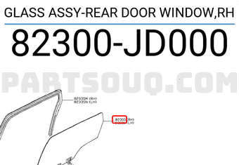 Nissan 82300JD000 GLASS ASSY-REAR DOOR WINDOW,RH