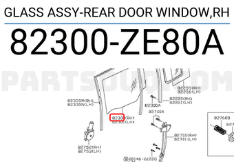 Nissan 82300ZE80A GLASS ASSY-REAR DOOR WINDOW,RH