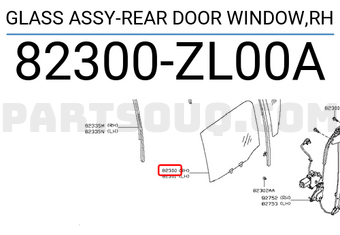 Nissan 82300ZL00A GLASS ASSY-REAR DOOR WINDOW,RH