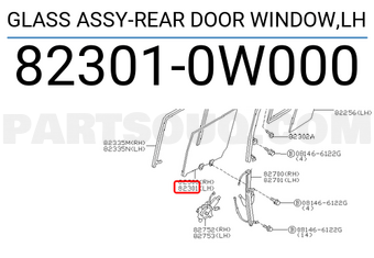 Nissan 823010W000 GLASS ASSY-REAR DOOR WINDOW,LH
