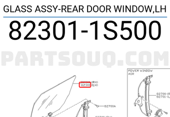 Nissan 823011S500 GLASS ASSY-REAR DOOR WINDOW,LH