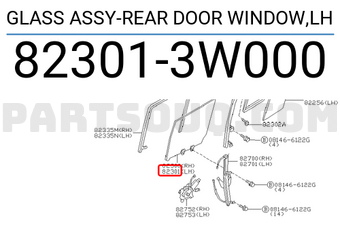 Nissan 823013W000 GLASS ASSY-REAR DOOR WINDOW,LH