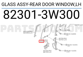 Nissan 823013W300 GLASS ASSY-REAR DOOR WINDOW,LH