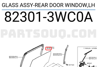 Nissan 823013WC0A GLASS ASSY-REAR DOOR WINDOW,LH