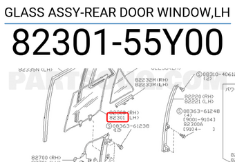 Nissan 8230155Y00 GLASS ASSY-REAR DOOR WINDOW,LH