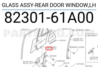 Nissan 8230161A00 GLASS ASSY-REAR DOOR WINDOW,LH