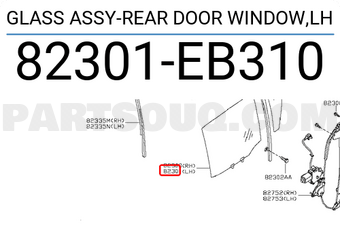 Nissan 82301EB310 GLASS ASSY-REAR DOOR WINDOW,LH