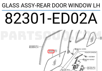 Nissan 82301ED02A GLASS ASSY-REAR DOOR WINDOW LH