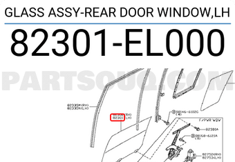 Nissan 82301EL000 GLASS ASSY-REAR DOOR WINDOW,LH
