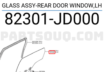 Nissan 82301JD000 GLASS ASSY-REAR DOOR WINDOW,LH