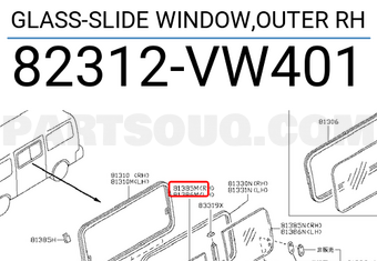 Nissan 82312VW401 GLASS-SLIDE WINDOW,OUTER RH