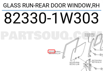 Nissan 823301W303 GLASS RUN-REAR DOOR WINDOW,RH