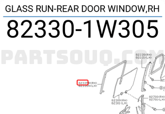 Nissan 823301W305 GLASS RUN-REAR DOOR WINDOW,RH