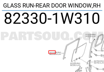 Nissan 823301W310 GLASS RUN-REAR DOOR WINDOW,RH