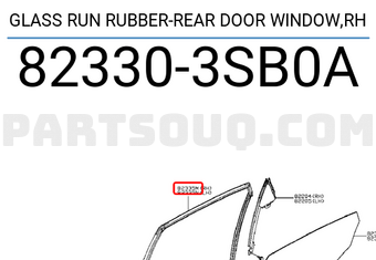 Nissan 823303SB0A GLASS RUN RUBBER-REAR DOOR WINDOW,RH