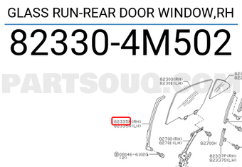 Nissan 823304M502 GLASS RUN-REAR DOOR WINDOW,RH