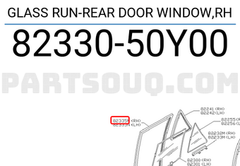 Nissan 8233050Y00 GLASS RUN-REAR DOOR WINDOW,RH