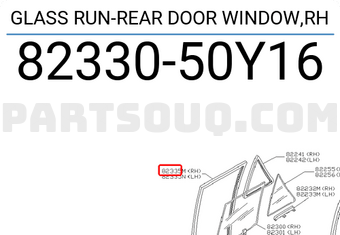 Nissan 8233050Y16 GLASS RUN-REAR DOOR WINDOW,RH
