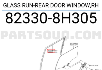 Nissan 823308H305 GLASS RUN-REAR DOOR WINDOW,RH