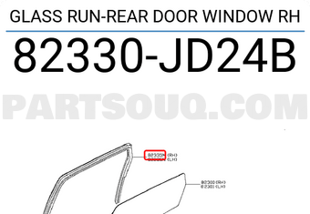 Nissan 82330JD24B GLASS RUN-REAR DOOR WINDOW RH
