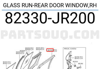 Nissan 82330JR200 GLASS RUN-REAR DOOR WINDOW,RH