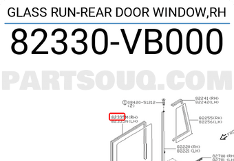 Nissan 82330VB000 GLASS RUN-REAR DOOR WINDOW,RH