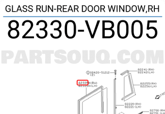 Nissan 82330VB005 GLASS RUN-REAR DOOR WINDOW,RH