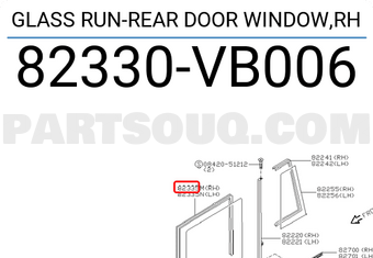 Nissan 82330VB006 GLASS RUN-REAR DOOR WINDOW,RH