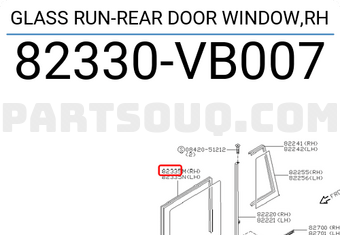 Nissan 82330VB007 GLASS RUN-REAR DOOR WINDOW,RH